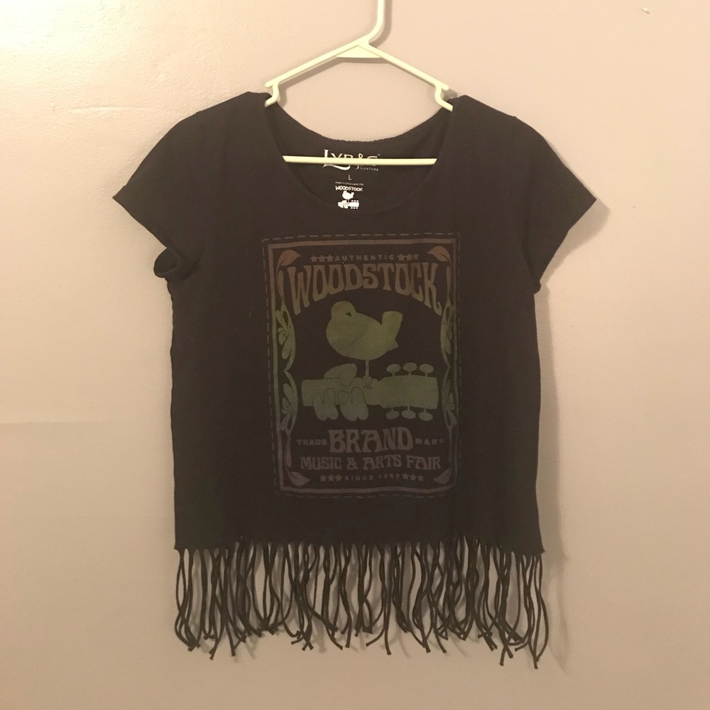 Black Woodstock Fringe Crop Top